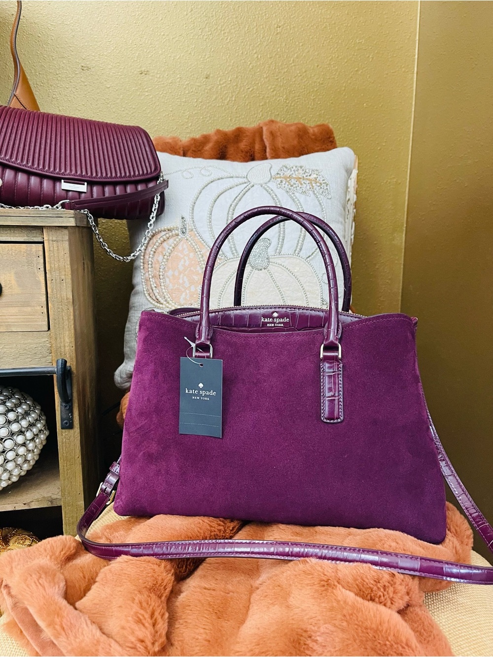 Kate Spade New York Thompson Street Suede And Croc Embossed Satchel Bag KP185 - Picture 9 of 17